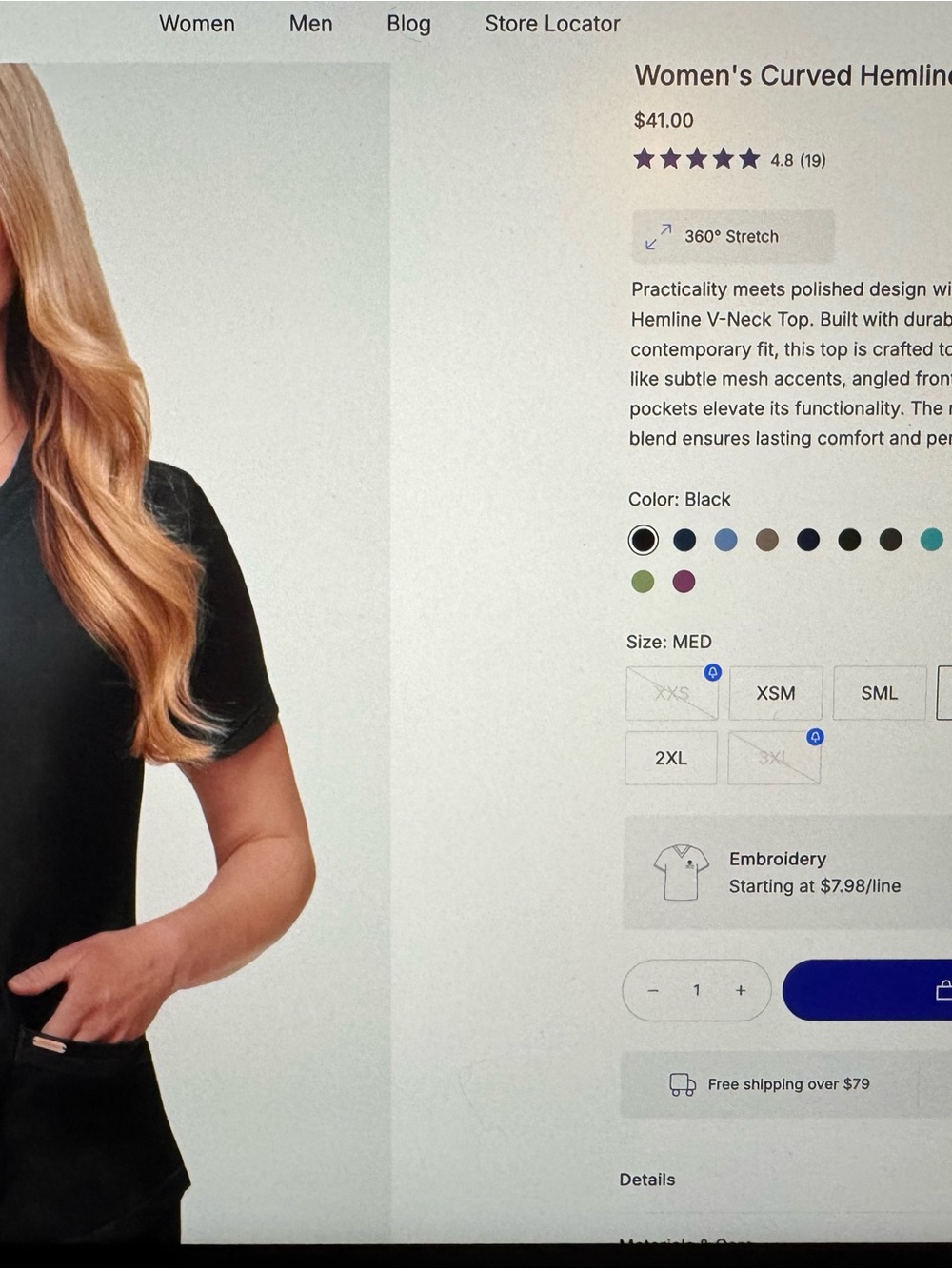 Cherokee Black V-Neck Curved Hem Short Sleeve Top
